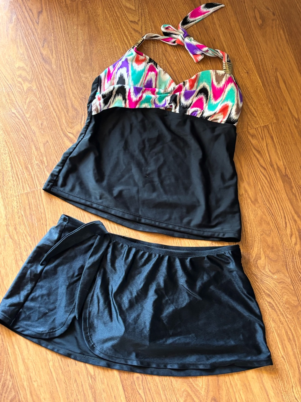 Catalina Black Swim Mini Tankini with Pink and Teal Detailed Top Accent